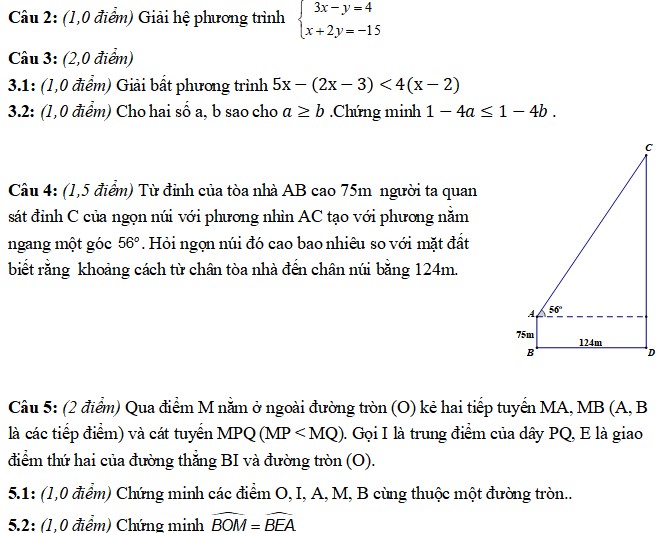 Đề thi học kì 1 lớp 9 môn Toán có đáp án