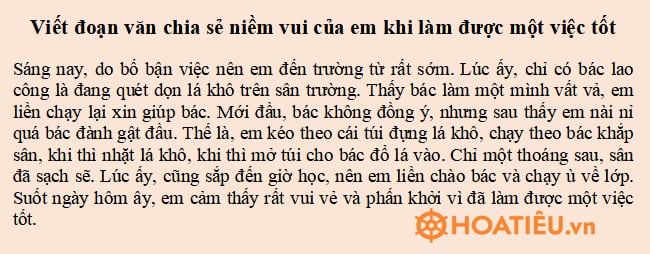 Đoạn văn chia sẻ niềm vui của em khi làm được một việc tốt