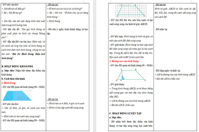 Giáo án Hình thang, diện tích hình thang