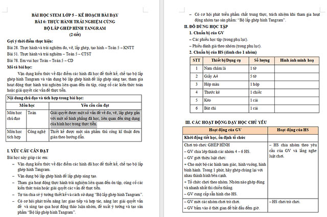 Giáo án Word STEM Bộ lắp ghép hình Tangram