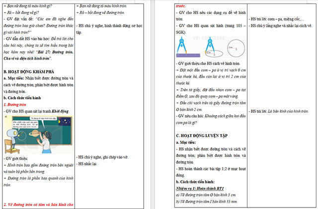 Giáo án Toán 5 Đường tròn, chu vi và diện tích hình tròn
