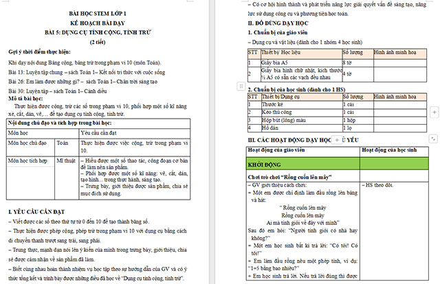 Giáo án Word STEM Dụng cụ tính cộng, tính trừ