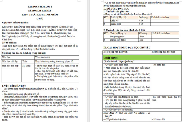 Giáo án Word STEM Dụng cụ thực hành tính nhẩm