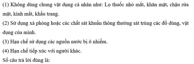 Đáp án cuộc thi chăm sóc mắt và phòng chống suy giảm thị lực ở học sinh THCS