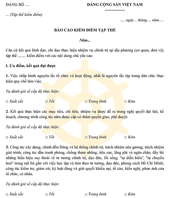 Mẫu báo cáo kiểm điểm tập thể năm 2024
