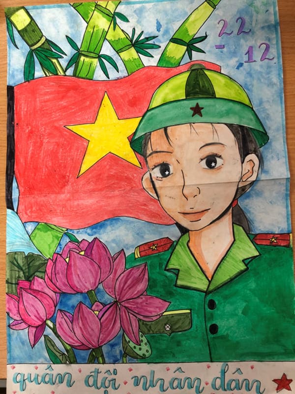 Tranh vẽ chân dung cô bộ đội