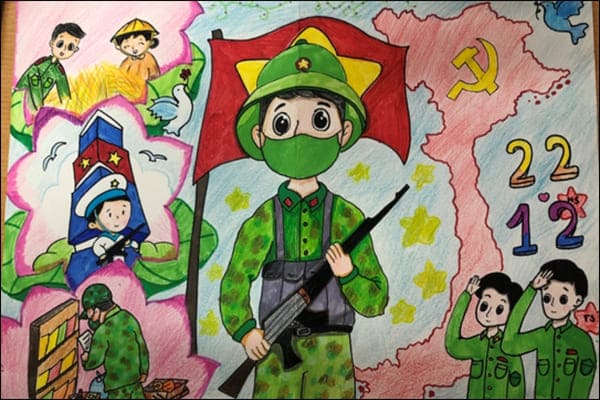 Vẽ tranh chú bộ đội thực hiện nhiệm vụ