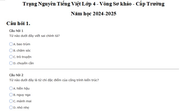 Đề thi Trạng nguyên Tiếng Việt lớp 4 năm học 2024-2025