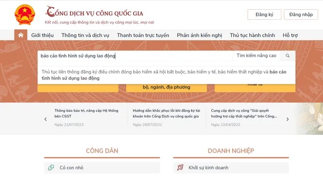 Nộp báo cáo tình hình sử dụng lao động online