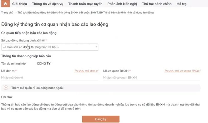 Nộp báo cáo tình hình sử dụng lao động online
