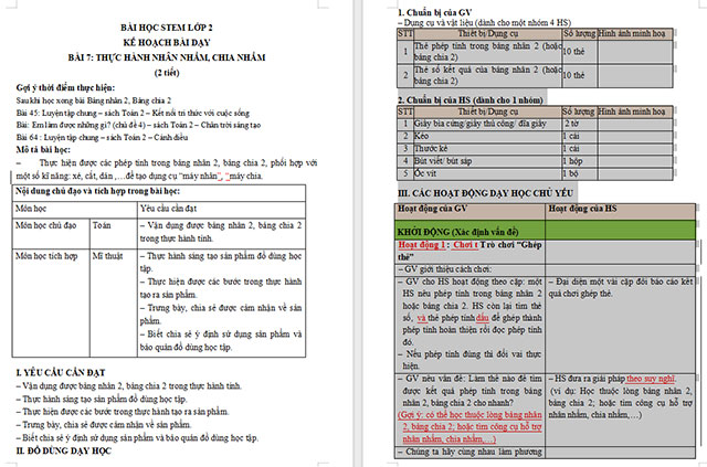 Giáo án Word STEM Thực hành nhân nhẩm, chia nhẩm
