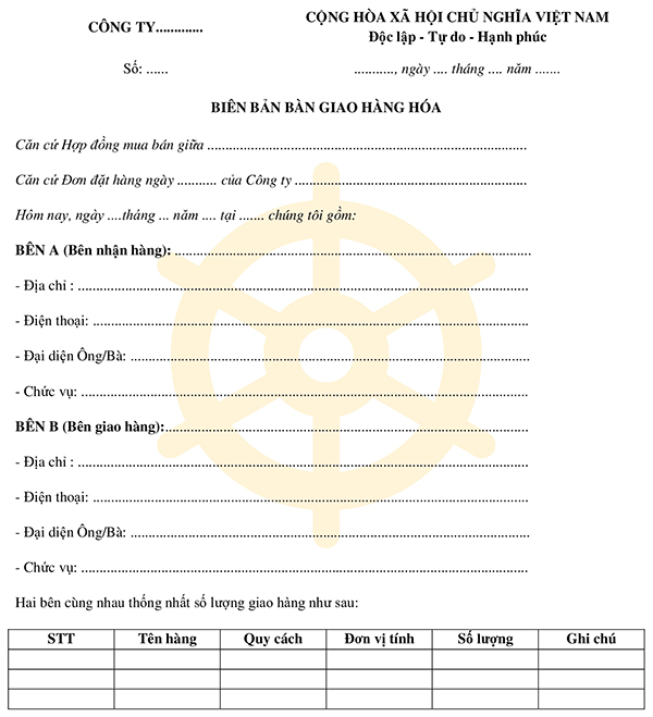 Biên bản bàn giao và nghiệm thu hàng hóa