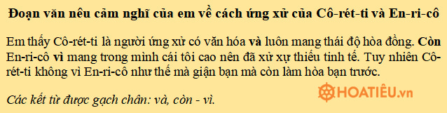 Đoạn văn nêu cảm nghĩ về cách ứng xử của Cô-rét-ti và En-ri-cô