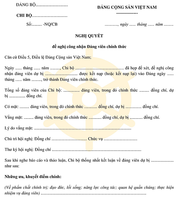 Nghị quyết chuyển đảng chính thức của Chi bộ