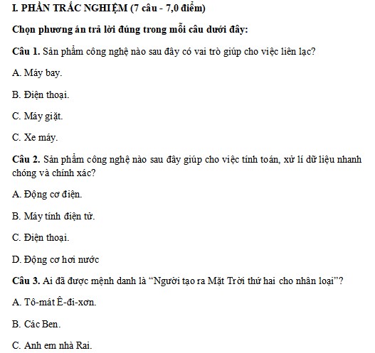 Đề kiểm tra Học kì 1 Công nghệ 5 Cánh Diều