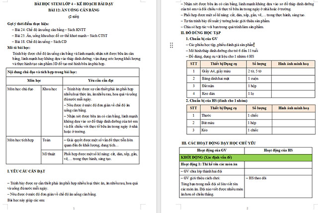 Giáo án Word STEM Làm mô hình bữa ăn