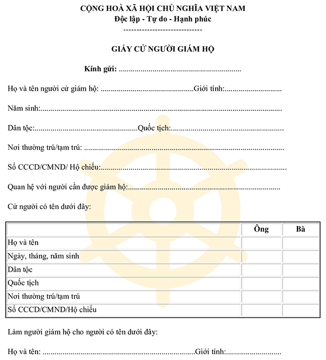 Mẫu giấy cử người giám hộ