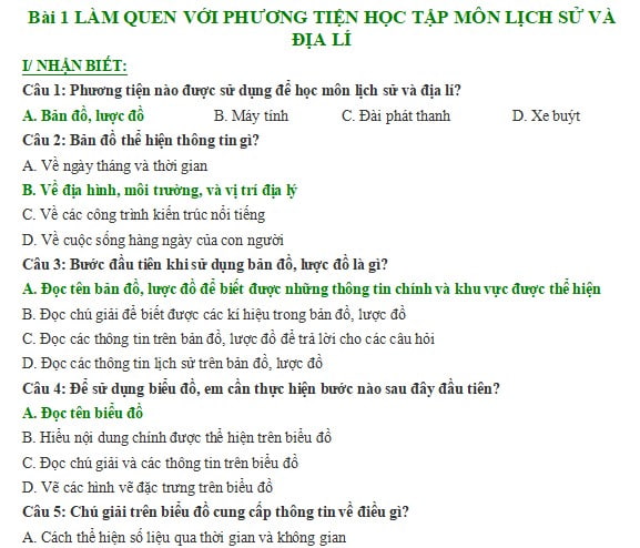 Ngân hàng câu hỏi ôn tập Lịch sử Địa lý lớp 4 học kì 1 Cánh Diều