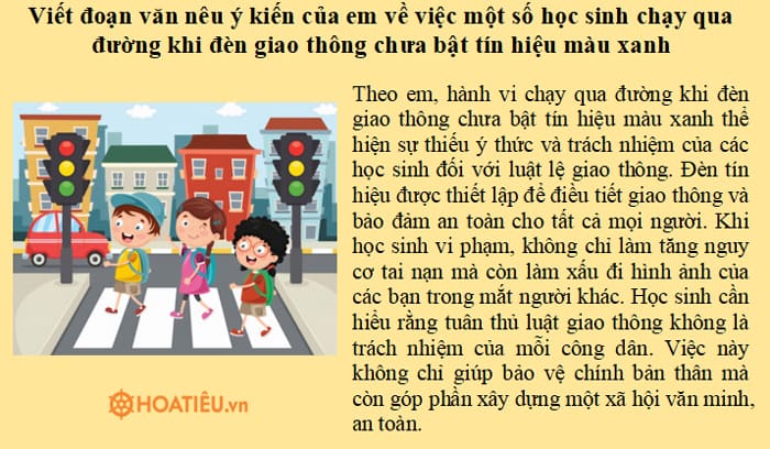 Viết đoạn văn nêu ý kiến của em về việc một số học sinh chạy qua đường khi đèn giao thông chưa bật tín hiệu màu xanh