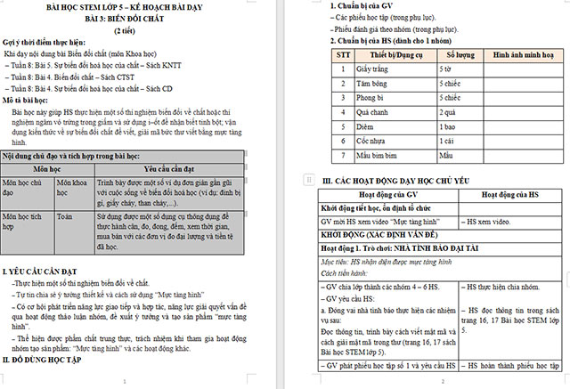 Giáo án Word STEM Biến đổi chất