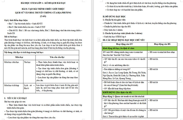 Giáo án Word STEM Tạo bài thuyết trình lịch sử văn hóa truyền thống của địa phương