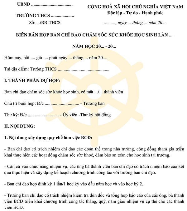 Biên bản họp ban chăm sóc sức khỏe học sinh trường THCS