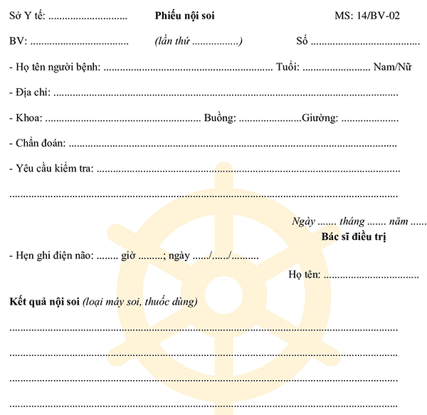 Mẫu phiếu nội soi