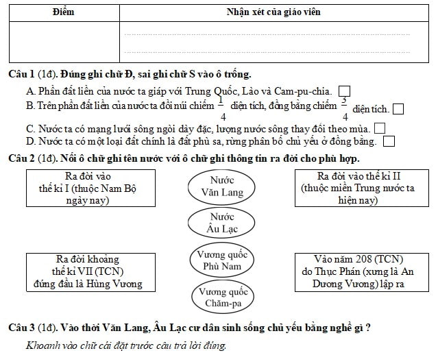 Đề thi học kì 1 Lịch sử - Địa lý lớp 5 Chân trời sáng tạo