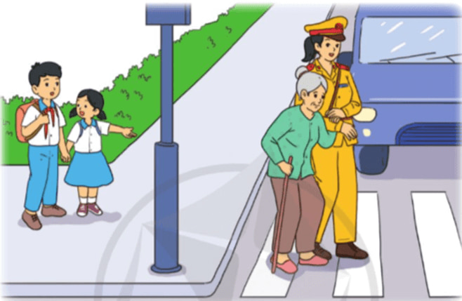 Tả ngoại hình của cô công an trong câu chuyện Sang đường