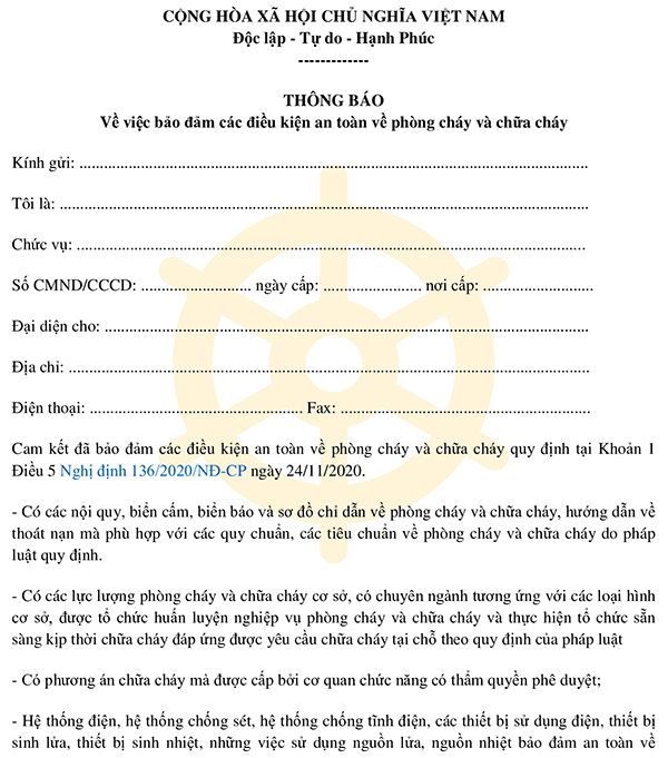Cam kết phòng cháy chữa cháy hộ kinh doanh