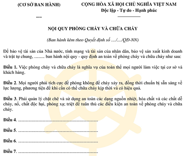 Nội quy phòng cháy chữa cháy mới nhất 2024