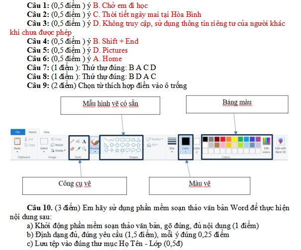 Đề thi Tin học lớp 5 kì 1 Chân trời sáng tạo
