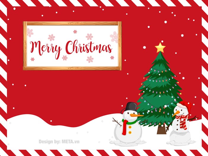 Thiệp chúc mừng giáng sinh màu đỏ rực rỡ có hình ảnh người tuyết cute
