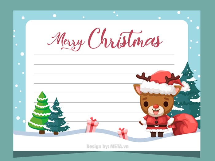Thiệp chúc mừng giáng sinh với hình ảnh chú tuần lộc dễ thương