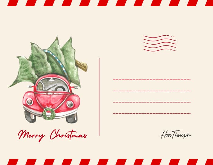 Thiệp chúc mừng Giáng sinh chiếc xe chở cây thông noel