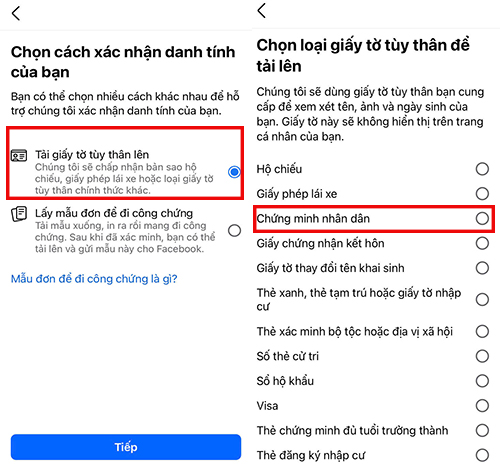 Cách xác thực tài khoản Facebook bằng Căn cước