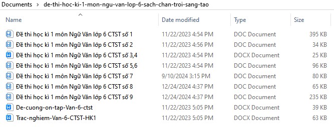 Đề thi học kì 1 môn Ngữ Văn lớp 6 Chân trời sáng tạo