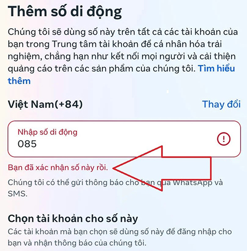 Kiểm tra xác thực tài khoản Facebook bằng Số điện thoại