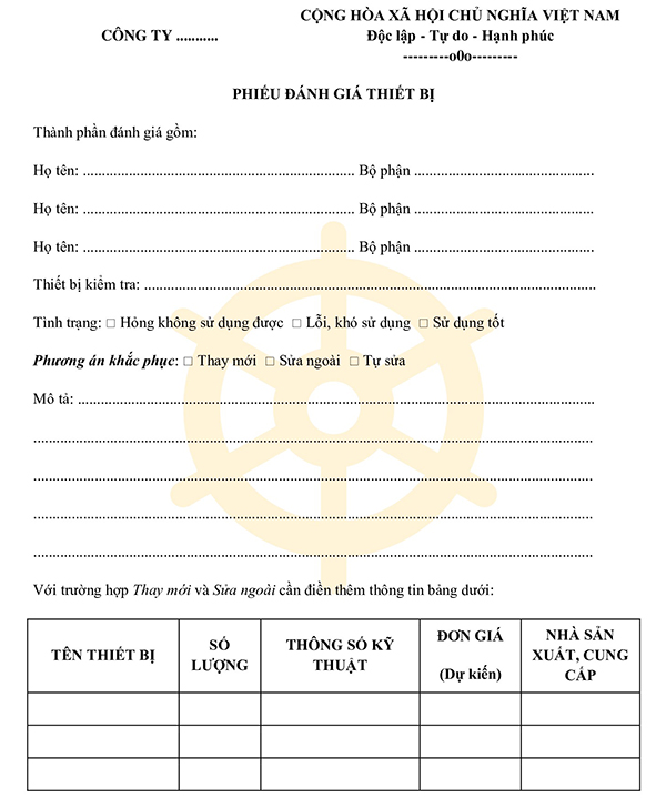 Phiếu đánh giá thiết bị mới nhất