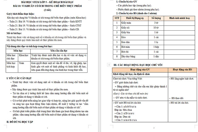 Giáo án Word STEM Vi khuẩn có ích trong chế biến thực phẩm