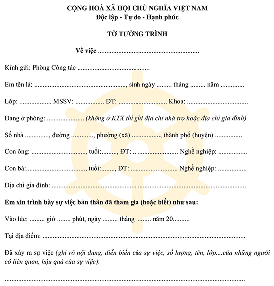 Mẫu bản tường trình sinh viên