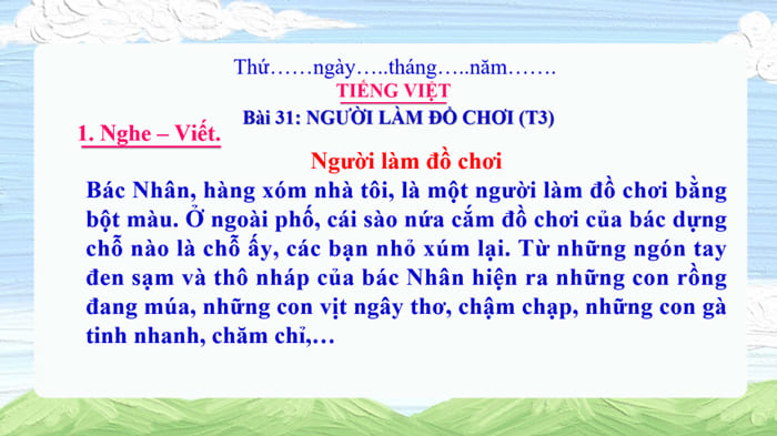 Giáo án PowerPoint Tiếng Việt 3 Bài 31: Người làm đồ chơi