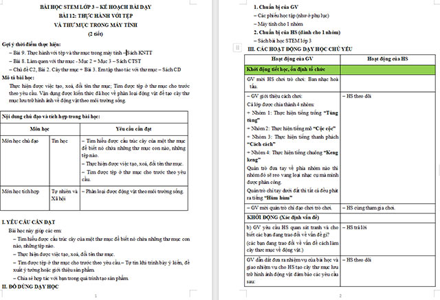 Giáo án Word STEM Thực hành với tệp và thư mục trong máy tính