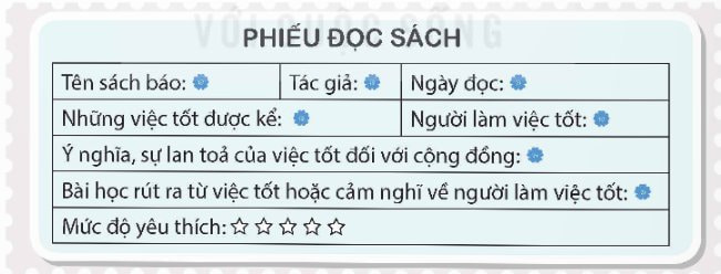 Phiếu đọc sách báo viết về người tốt, việc tốt