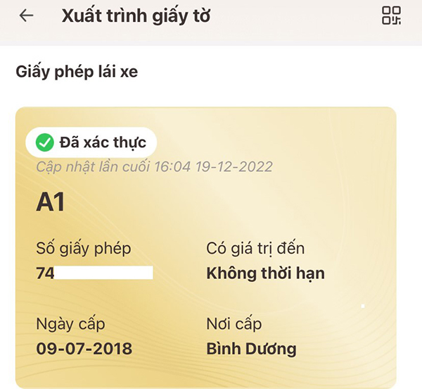 Xuất trình bằng lái xe trên VNeID