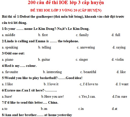 Luyện thi IOE lớp 3