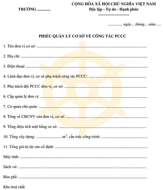 Phiếu phân loại cơ sở về PCCC