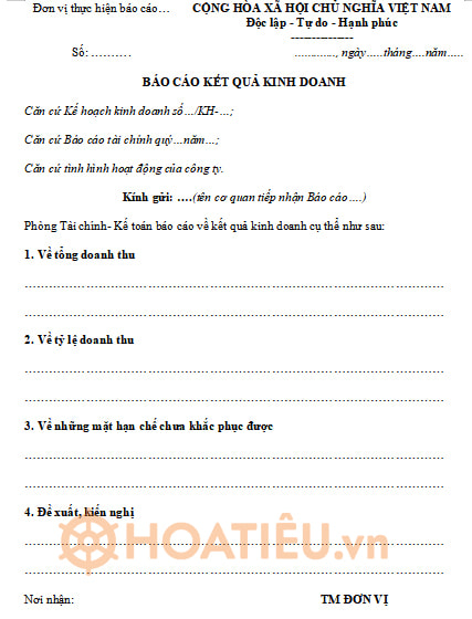 Mẫu báo cáo kết quả kinh doanh