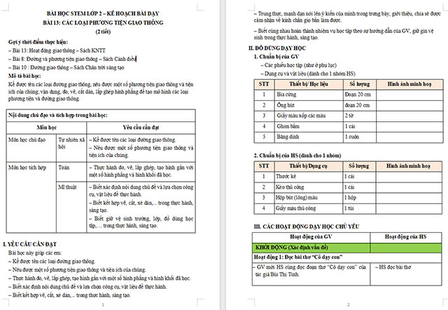 Giáo án Word STEM Các loại phương tiện và đường giao thông