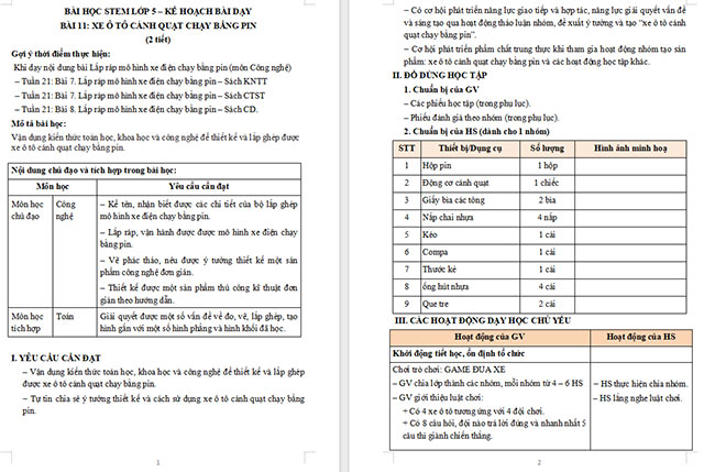 Giáo án Word STEM Xe ô tô cánh quạt chạy bằng pin